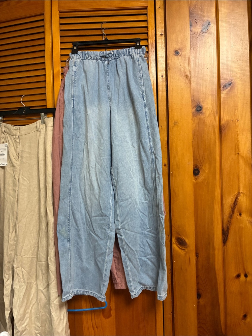 Zara Light Blue Elastic-Waist Denim Jogger Pants length 40”waist 15”